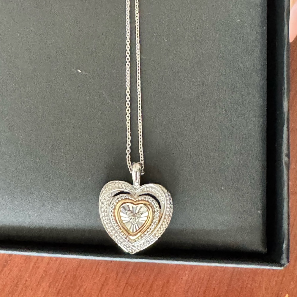 Elegant Silver and Gold Heart Pendant Necklace